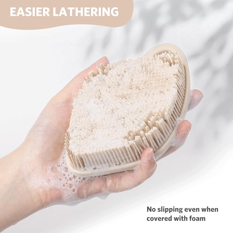 Sndyi Silicone Body Scrubber, Gentle Exfoliating Body Scrubber for Sensitive Skin, Leaf Shaped Shower Scrubber for Body with Lathering Bristles, Silicone Loofah Body Brush for Showering, Oatmeal - Image 4